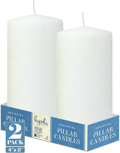HYOOLA White Pillar Candles 4x8 Inch - Unscented Pillar Candles - 2-Pack - European Made in Saudi Arabia