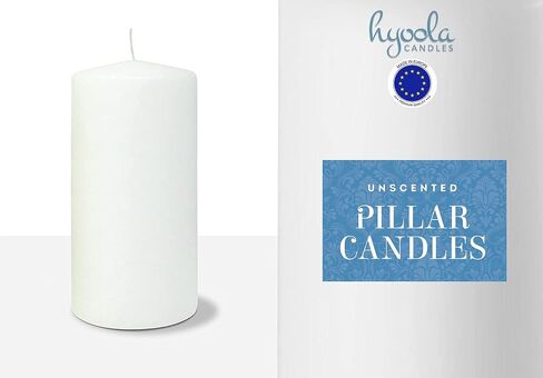HYOOLA White Pillar Candles 4x8 Inch - Unscented Pillar Candles - 2-Pack - European Made in Saudi Arabia