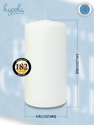 HYOOLA White Pillar Candles 4x8 Inch - Unscented Pillar Candles - 2-Pack - European Made in Saudi Arabia