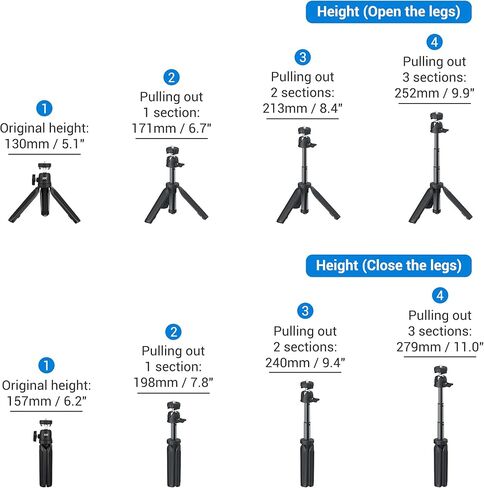 Extendable Camera Mini Tripod,3 Sections 360°Pan and 90°Tilt Selfie Stick Tripod for Canon G7X Mark III G7X Mark II Sony ZV-1 RX100 VII RX VI Ricoh GR3 GR2 Olympus TG-5 TG-4 Fuji Fujifilm XF10 in Kuwait