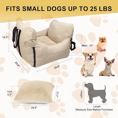 Dog Car Seat for Small Dogs, Portable Pet Booster Seat with Safety Leash and Storage Pockets, Puppy Car Travel Carrier Seat for Road Trips Up to 25-30LBS Dogs in Kuwait