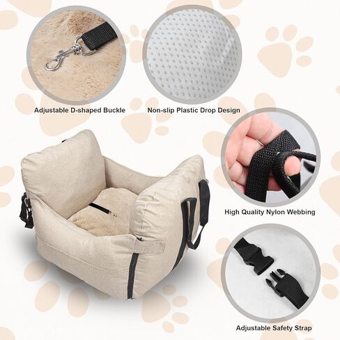 Dog Car Seat for Small Dogs, Portable Pet Booster Seat with Safety Leash and Storage Pockets, Puppy Car Travel Carrier Seat for Road Trips Up to 25-30LBS Dogs in Kuwait