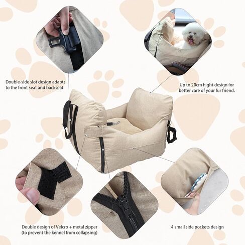 Dog Car Seat for Small Dogs, Portable Pet Booster Seat with Safety Leash and Storage Pockets, Puppy Car Travel Carrier Seat for Road Trips Up to 25-30LBS Dogs in Kuwait