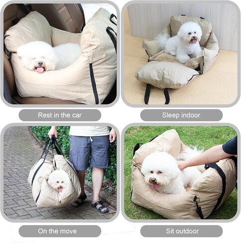 Dog Car Seat for Small Dogs, Portable Pet Booster Seat with Safety Leash and Storage Pockets, Puppy Car Travel Carrier Seat for Road Trips Up to 25-30LBS Dogs in Kuwait