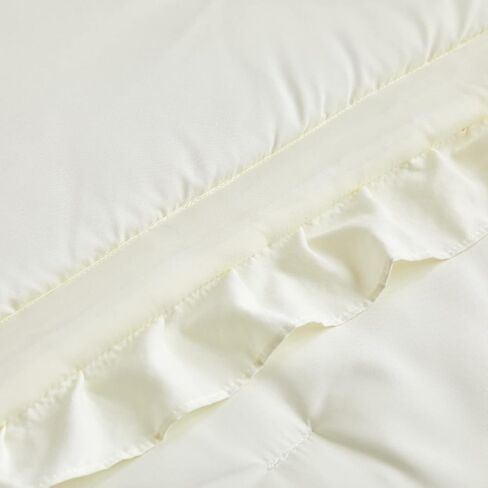 طقم سرير أطفال مكون من 3 قطع من UOZZI BEDDING لحاف مبطن مكشكش مع ملاءة ووسادة - سرير أنيق مكشكش لطيف بتصميم بطانية ناعمة باللون الأبيض الكريمي in Saudi Arabia