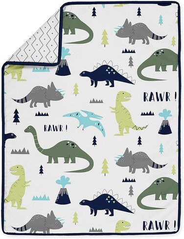 Sweet Jojo Designs Navy Blue and Green Modern Dinosaur Baby Boys or Girls 4 Piece Crib Bedding Set for Mod Dino Collection in Saudi Arabia