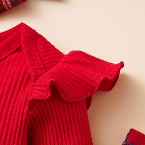 WZTYYDS Newborn Baby Girl Christmas Outfits Ruffle Deer Romper Red Plaid Bodysuit Suspender Skirt Fall Winter Clothes Set in Kuwait