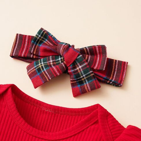 WZTYYDS Newborn Baby Girl Christmas Outfits Ruffle Deer Romper Red Plaid Bodysuit Suspender Skirt Fall Winter Clothes Set in Kuwait