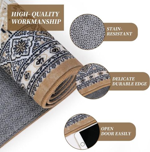 IMINROME Washable Runner Rug 2x6 Bohemian Traditional Rug Foldable Thin Floral Print Runner Rug for Entryway Hallway Kitchen Laundry Room Bathroom Non Slip Washable Vintage Runner Carpet in Kuwait