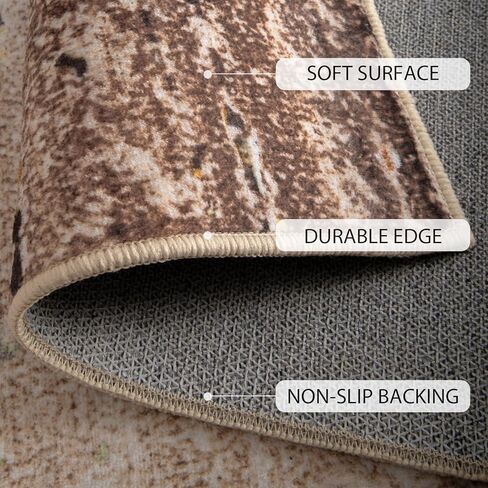 سجاد منطقة meejou مقاس 5x7 لغرفة المعيشة، سجادة قابلة للغسل في الغسالة، سجادة عتيقة متعثرة، سجادة غير قابلة للانزلاق، سجادة منطقة منخفضة الوبر لغرفة المعيشة، غرفة النوم، غرفة الطعام، داخلي، أزرق مخضر in Kuwait