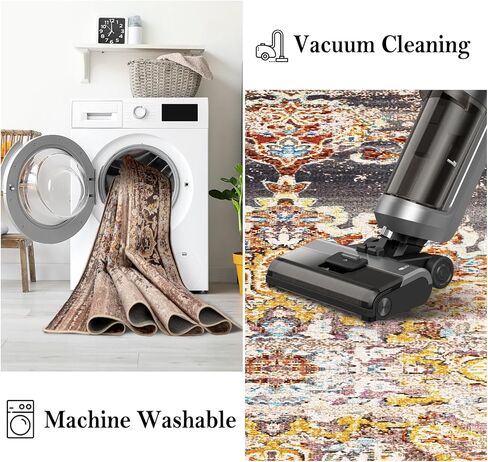 سجاد منطقة meejou مقاس 5x7 لغرفة المعيشة، سجادة قابلة للغسل في الغسالة، سجادة عتيقة متعثرة، سجادة غير قابلة للانزلاق، سجادة منطقة منخفضة الوبر لغرفة المعيشة، غرفة النوم، غرفة الطعام، داخلي، أزرق مخضر in Kuwait