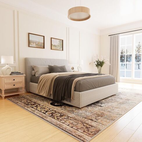 سجاد منطقة meejou مقاس 5x7 لغرفة المعيشة، سجادة قابلة للغسل في الغسالة، سجادة عتيقة متعثرة، سجادة غير قابلة للانزلاق، سجادة منطقة منخفضة الوبر لغرفة المعيشة، غرفة النوم، غرفة الطعام، داخلي، أزرق مخضر in Kuwait