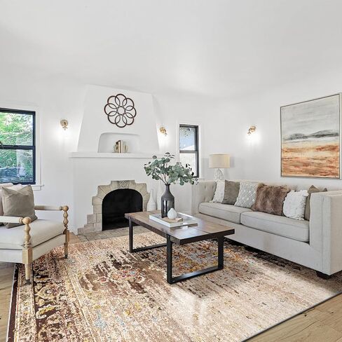 سجاد منطقة meejou مقاس 5x7 لغرفة المعيشة، سجادة قابلة للغسل في الغسالة، سجادة عتيقة متعثرة، سجادة غير قابلة للانزلاق، سجادة منطقة منخفضة الوبر لغرفة المعيشة، غرفة النوم، غرفة الطعام، داخلي، أزرق مخضر in Kuwait