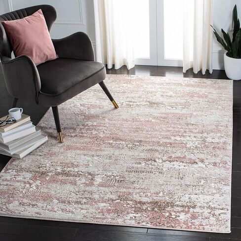 Safavieh Meadow Collection Runner Rug - 2' x 8', Beige & Pink, Modern Abstract Design, Non-Shedding & Easy Care, Ideal for High Traffic Areas in Living Room, Bedroom (MDW585B) in Saudi Arabia