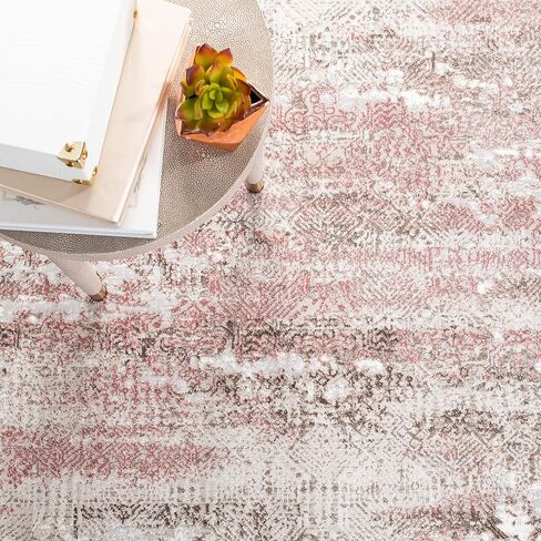 Safavieh Meadow Collection Runner Rug - 2' x 8', Beige & Pink, Modern Abstract Design, Non-Shedding & Easy Care, Ideal for High Traffic Areas in Living Room, Bedroom (MDW585B) in Saudi Arabia