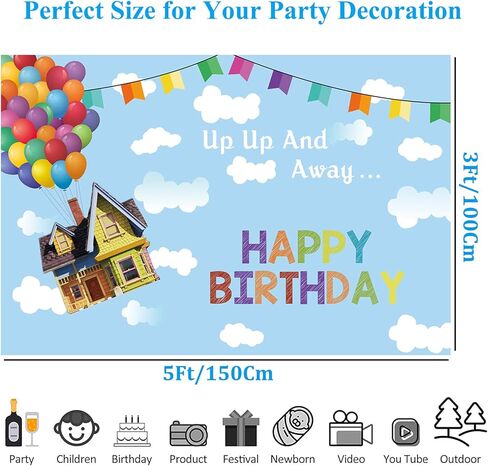 لافتة خلفية بعبارة «Happy Birthday» من اب بتصميم سماء زرقاء وسحابة بيضاء وبالون لتزيين الحفلات والتصوير الفوتوغرافي 7×5 قدم in Kuwait