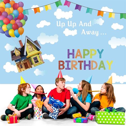 لافتة خلفية بعبارة «Happy Birthday» من اب بتصميم سماء زرقاء وسحابة بيضاء وبالون لتزيين الحفلات والتصوير الفوتوغرافي 7×5 قدم in Kuwait