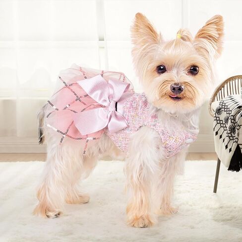 Plaid Dog Harness Dress and Leash Set, Fleece Puppy Sweater, Fall Winter Warm Pet Clothes with D Ring, Chihuahua Puppy Clothes for Small Dogs Girl Boy Winter Pet Dress XXS in Saudi Arabia