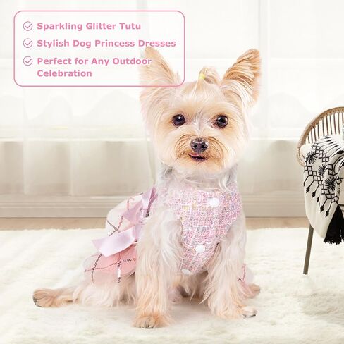Plaid Dog Harness Dress and Leash Set, Fleece Puppy Sweater, Fall Winter Warm Pet Clothes with D Ring, Chihuahua Puppy Clothes for Small Dogs Girl Boy Winter Pet Dress XXS in Saudi Arabia