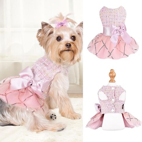 Plaid Dog Harness Dress and Leash Set, Fleece Puppy Sweater, Fall Winter Warm Pet Clothes with D Ring, Chihuahua Puppy Clothes for Small Dogs Girl Boy Winter Pet Dress XXS in Saudi Arabia