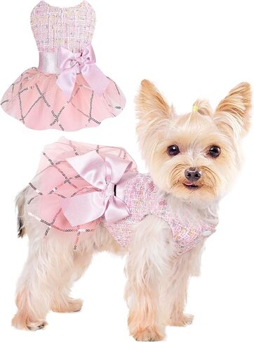 Plaid Dog Harness Dress and Leash Set, Fleece Puppy Sweater, Fall Winter Warm Pet Clothes with D Ring, Chihuahua Puppy Clothes for Small Dogs Girl Boy Winter Pet Dress XXS in Saudi Arabia