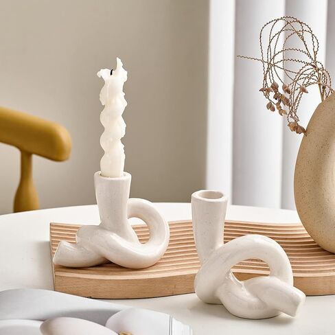 مجموعة حوامل الشموع البيضاء XGZY: قطعتان من حامل الشموع الحديث، شمعدانات سيراميك فريدة من نوعها لغرفة المعيشة، حامل تلفزيون، حامل شموع للمطبخ، غرفة الطعام، حامل شموع مستدقة لزينة عيد الميلاد in Kuwait