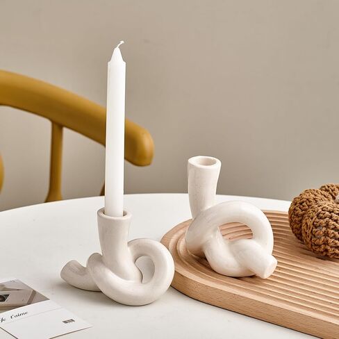 مجموعة حوامل الشموع البيضاء XGZY: قطعتان من حامل الشموع الحديث، شمعدانات سيراميك فريدة من نوعها لغرفة المعيشة، حامل تلفزيون، حامل شموع للمطبخ، غرفة الطعام، حامل شموع مستدقة لزينة عيد الميلاد in Kuwait