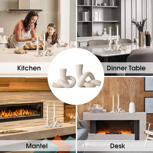 مجموعة حوامل الشموع البيضاء XGZY: قطعتان من حامل الشموع الحديث، شمعدانات سيراميك فريدة من نوعها لغرفة المعيشة، حامل تلفزيون، حامل شموع للمطبخ، غرفة الطعام، حامل شموع مستدقة لزينة عيد الميلاد in Kuwait