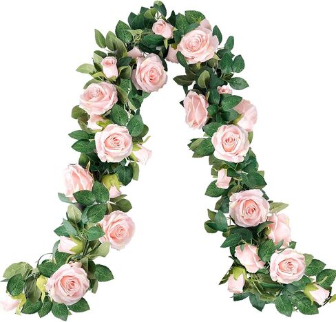Whonline 3pcs 19.68ft Artificial Pink Rose Garlands Silk Rose Vines Hanging Fake Flower Garland for Backdrop Wedding Party Home Table Centerpiece Garden Hotel Outdoor Wall Decorations in Kuwait