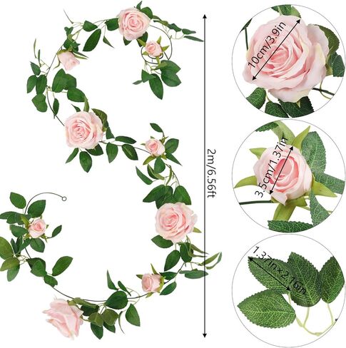 Whonline 3pcs 19.68ft Artificial Pink Rose Garlands Silk Rose Vines Hanging Fake Flower Garland for Backdrop Wedding Party Home Table Centerpiece Garden Hotel Outdoor Wall Decorations in Kuwait