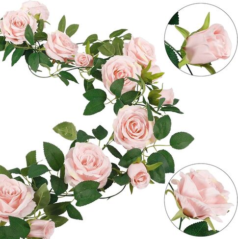Whonline 3pcs 19.68ft Artificial Pink Rose Garlands Silk Rose Vines Hanging Fake Flower Garland for Backdrop Wedding Party Home Table Centerpiece Garden Hotel Outdoor Wall Decorations in Kuwait