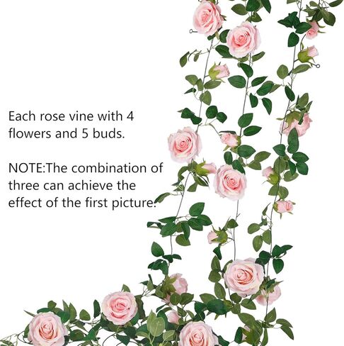 Whonline 3pcs 19.68ft Artificial Pink Rose Garlands Silk Rose Vines Hanging Fake Flower Garland for Backdrop Wedding Party Home Table Centerpiece Garden Hotel Outdoor Wall Decorations in Kuwait