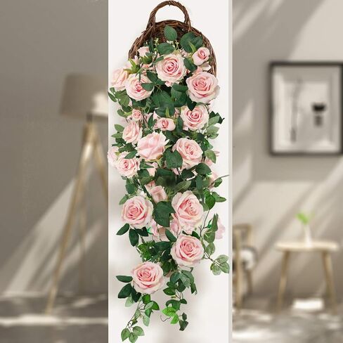 Whonline 3pcs 19.68ft Artificial Pink Rose Garlands Silk Rose Vines Hanging Fake Flower Garland for Backdrop Wedding Party Home Table Centerpiece Garden Hotel Outdoor Wall Decorations in Kuwait