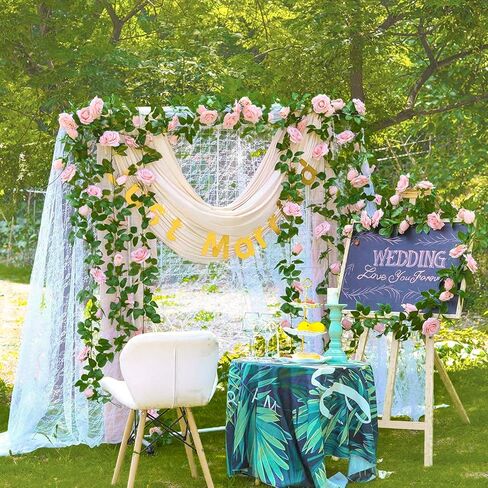 Whonline 3pcs 19.68ft Artificial Pink Rose Garlands Silk Rose Vines Hanging Fake Flower Garland for Backdrop Wedding Party Home Table Centerpiece Garden Hotel Outdoor Wall Decorations in Kuwait