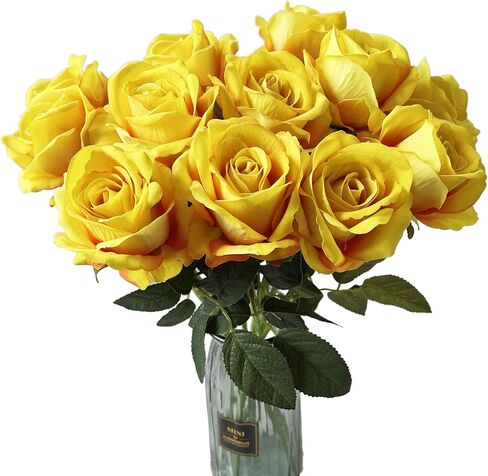 UKELER 12 Pcs Artificial Silk Flowers Faux Roses with Long Stems Blossom Artificial Rose Flowers for Bridal Wedding Floral Bouquets Home Office Decor in Saudi Arabia
