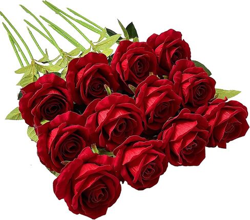 UKELER 12 Pcs Artificial Silk Flowers Faux Roses with Long Stems Blossom Artificial Rose Flowers for Bridal Wedding Floral Bouquets Home Office Decor in Saudi Arabia