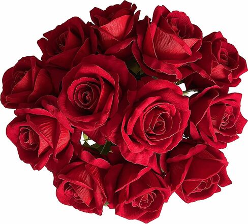 UKELER 12 Pcs Artificial Silk Flowers Faux Roses with Long Stems Blossom Artificial Rose Flowers for Bridal Wedding Floral Bouquets Home Office Decor in Saudi Arabia