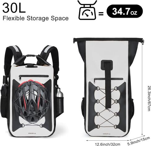 حقيبة ظهر جافة مقاومة للماء سعة 30 لتر من Omnpak، حقيبة ظهر مقاومة للماء تحافظ على جفاف المعدات، حقيبة جافة عائمة للتجديف بالكاياك، الشاطئ، التجديف، القوارب، المشي لمسافات طويلة، بناء PVC in Kuwait