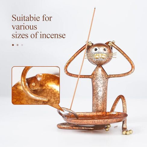 Handcrafted Iron Cat Incense Holder Burner for Meditation, Yoga, Spa, Practical Ash Catcher, Home Decor (Blue Gray) in Saudi Arabia