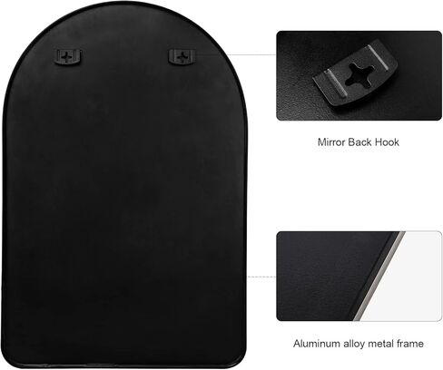 POUKROO Wall Mirror for Bathroom,24''x36'' Large Arched Make Up Mirror Wall Mount,Durable Metal Backboard,Black Aluminum Thin Framed Vanity Mirror for Bedroom Bathroom Living Room Entryway in Kuwait