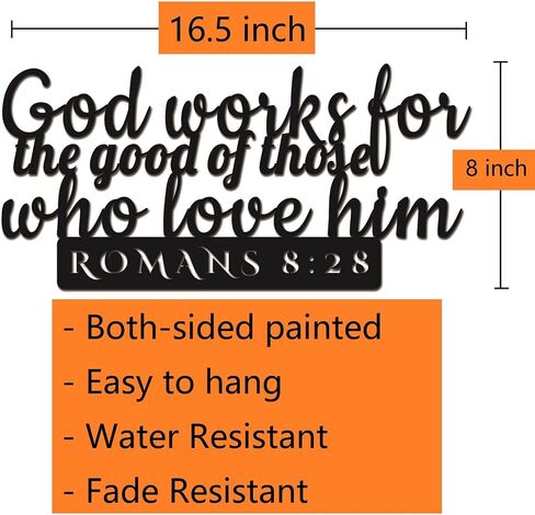 Romans 8:28 Inspirational Scripture Metal Wall Sign - 16.5"X8" Inch Steel Bible Verse Wall Art Hangings and Holy Biblical Decor (Black) in Saudi Arabia