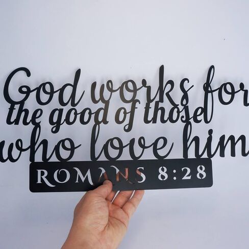 Romans 8:28 Inspirational Scripture Metal Wall Sign - 16.5"X8" Inch Steel Bible Verse Wall Art Hangings and Holy Biblical Decor (Black) in Saudi Arabia