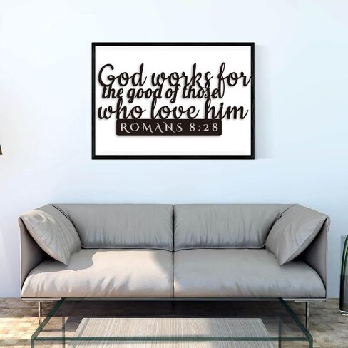Romans 8:28 Inspirational Scripture Metal Wall Sign - 16.5"X8" Inch Steel Bible Verse Wall Art Hangings and Holy Biblical Decor (Black) in Saudi Arabia