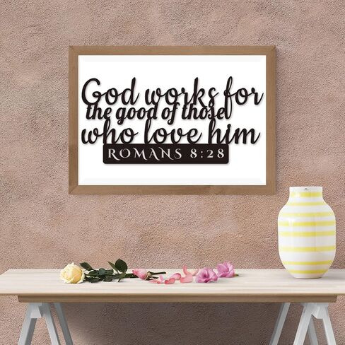 Romans 8:28 Inspirational Scripture Metal Wall Sign - 16.5"X8" Inch Steel Bible Verse Wall Art Hangings and Holy Biblical Decor (Black) in Saudi Arabia