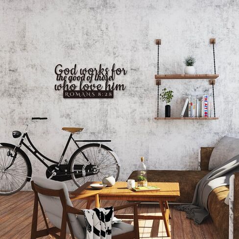 Romans 8:28 Inspirational Scripture Metal Wall Sign - 16.5"X8" Inch Steel Bible Verse Wall Art Hangings and Holy Biblical Decor (Black) in Saudi Arabia