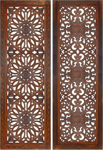 Benzara BM01889 Decorative Mango Wood Wall Panel with Cutout Flower Pattern, Brown in Saudi Arabia