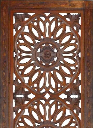 Benzara BM01889 Decorative Mango Wood Wall Panel with Cutout Flower Pattern, Brown in Saudi Arabia