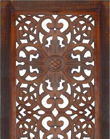 Benzara BM01889 Decorative Mango Wood Wall Panel with Cutout Flower Pattern, Brown in Saudi Arabia