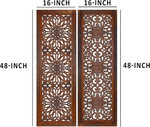 Benzara BM01889 Decorative Mango Wood Wall Panel with Cutout Flower Pattern, Brown in Saudi Arabia