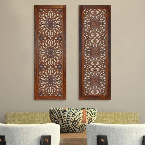 Benzara BM01889 Decorative Mango Wood Wall Panel with Cutout Flower Pattern, Brown in Saudi Arabia